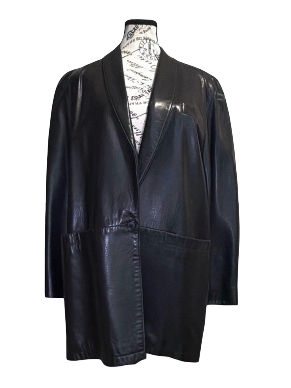 Siena Black Leather Longline Coat – Women’s Medium